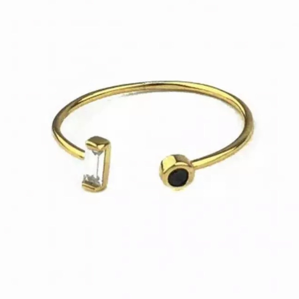 Gold Black Onyx Open Baquette Ring